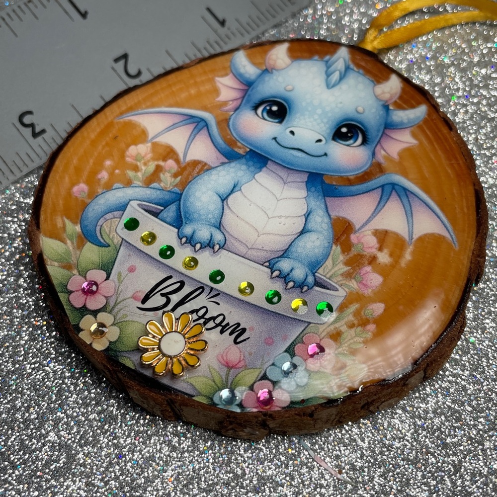 Hand Crafted Blue Dragon Ornament with Yellow Ribbon - Picture 8 of 11